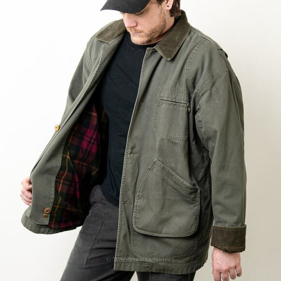 Vintage 90s L.L. Bean Canvas Forest Green Barn Jacket - XL - Picture 8 of 14